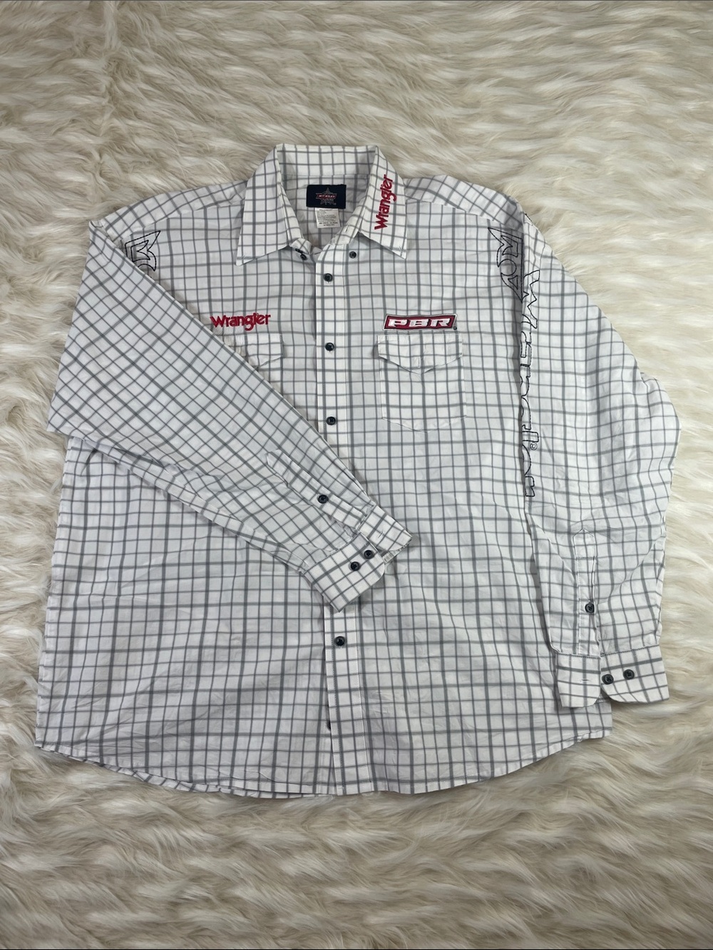 Wrangler PBR Rodeo Shirt Men's XL White Check